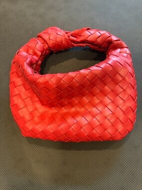 Red Woven Mini Bag with Knotted Handle